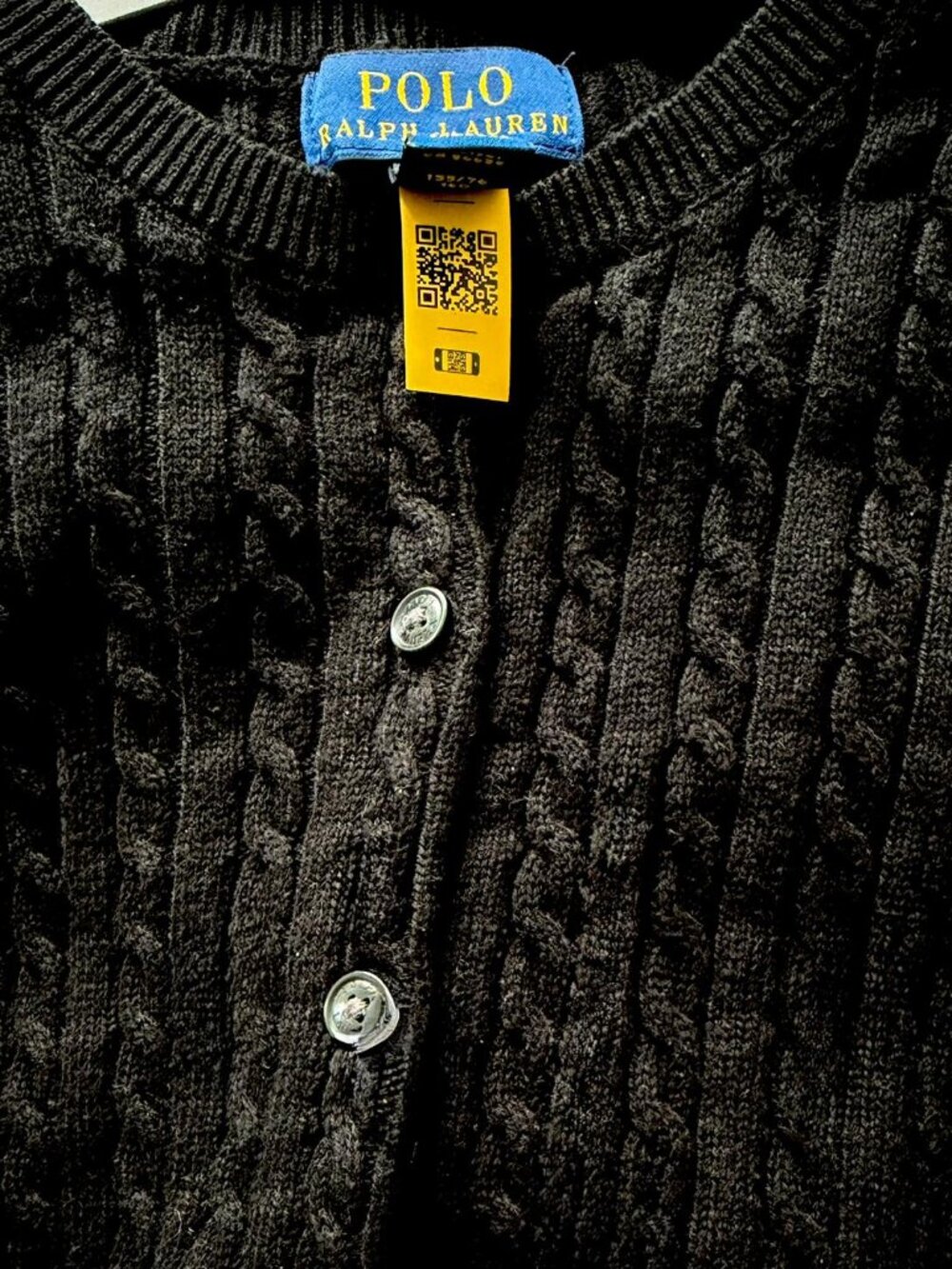 NWT Polo Ralph Lauren Black Cable Knit Button Cardigan Sweater